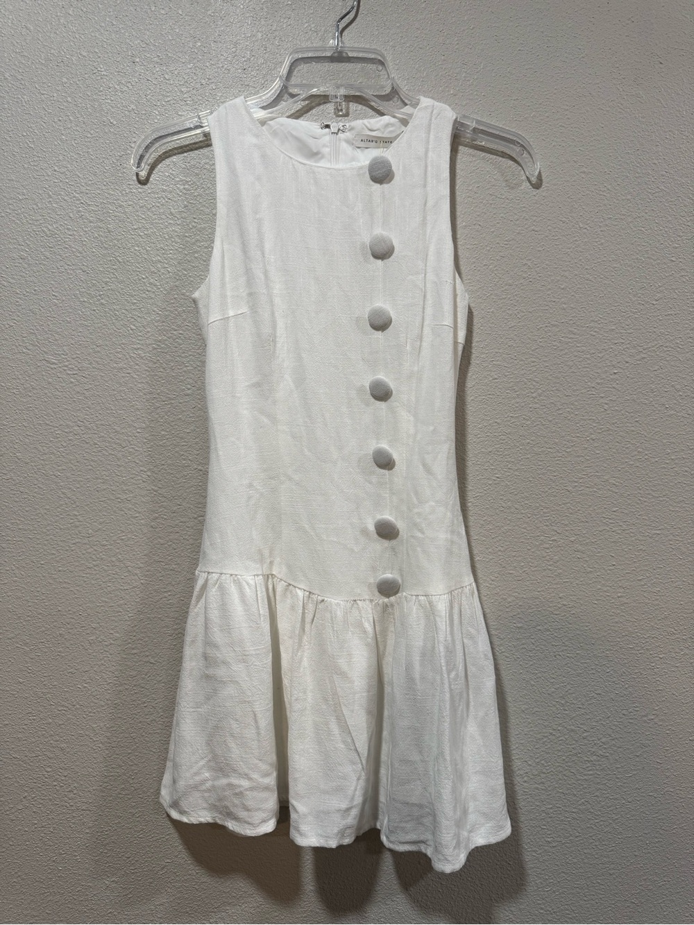 NWT Altar’d State Elouise White Drop Waist Linen Blend Mini Dress XXS